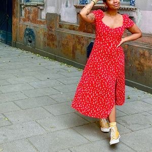 & Other Stories Women's Puff Sleeve Red Dress Floral